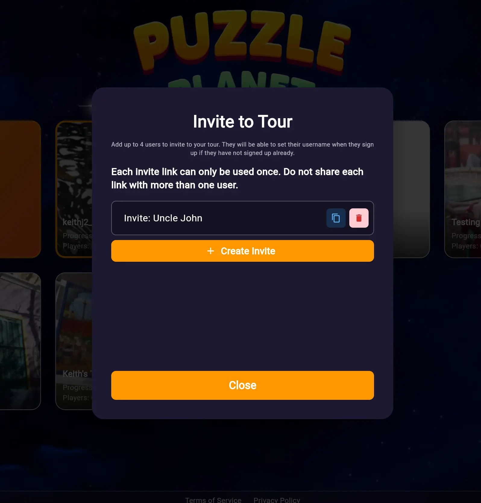 Invites screenshot